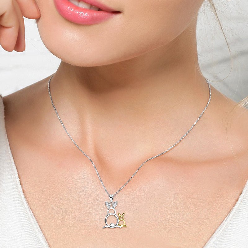 Collar de mujer con dos colgantes de conejo, plata 925 - Terzo stile